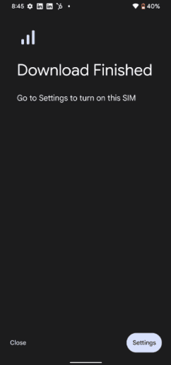 "Download Finished" — go to Settings
