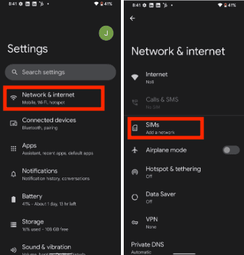 Open Network & Internet settings